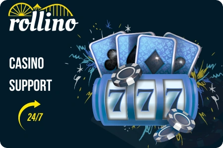 24/7 live chat and email support interface at rollino casino review featuring instant customer service