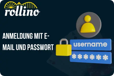 Rollino Anmeldeseite: Login-Bereich mit E-Mail-Adresse und Passwort-Symbolen.
